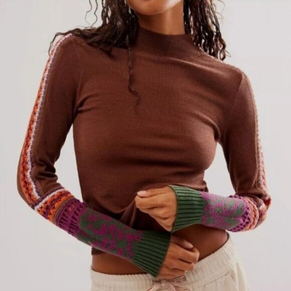 Free People Tops - Free People Switch It Up Crochet Cuff Thermal Long Sleeve Knit Top NWOT Xsmall